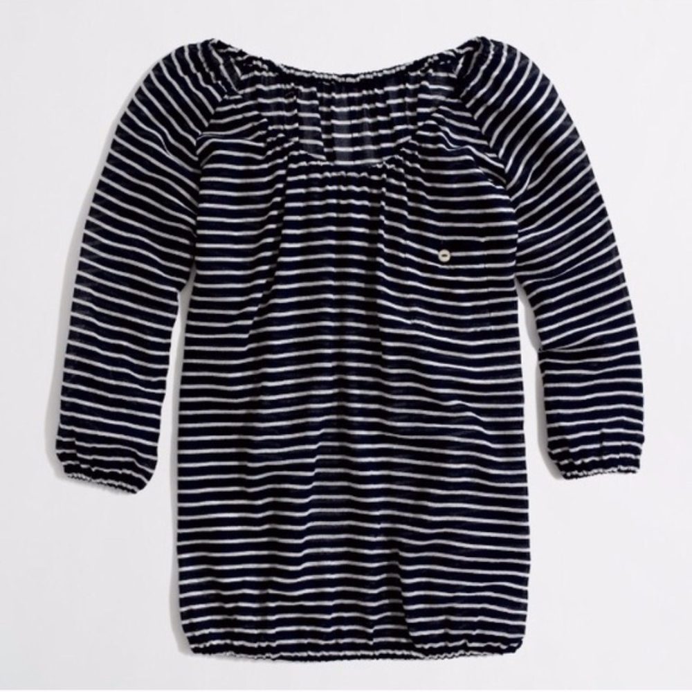 J. Crew Factory Navy & White Stripe Gauze Blouse